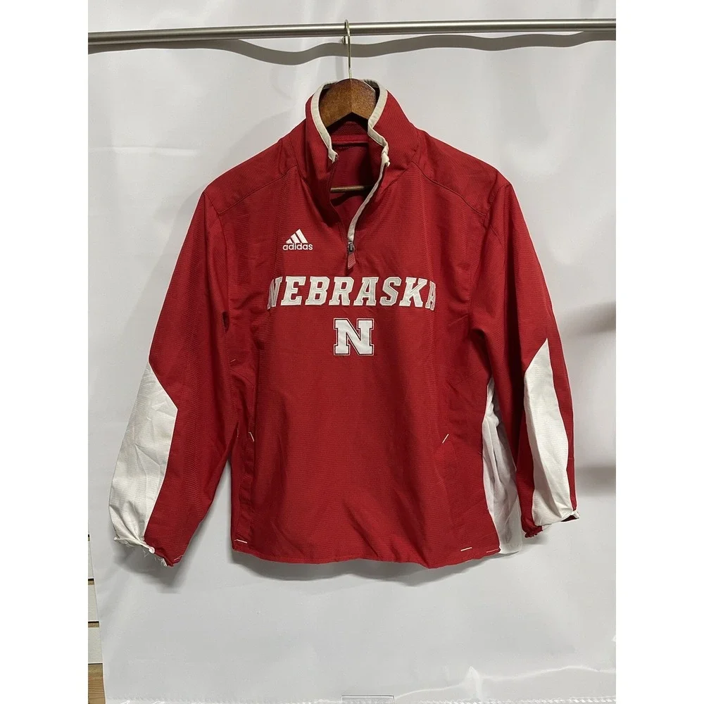Adidas Size S 1/4 Zip Nebraska Red Pullover Windbreaker Womens